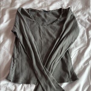 Women's Long Sleeve Ribbed Top - Gray